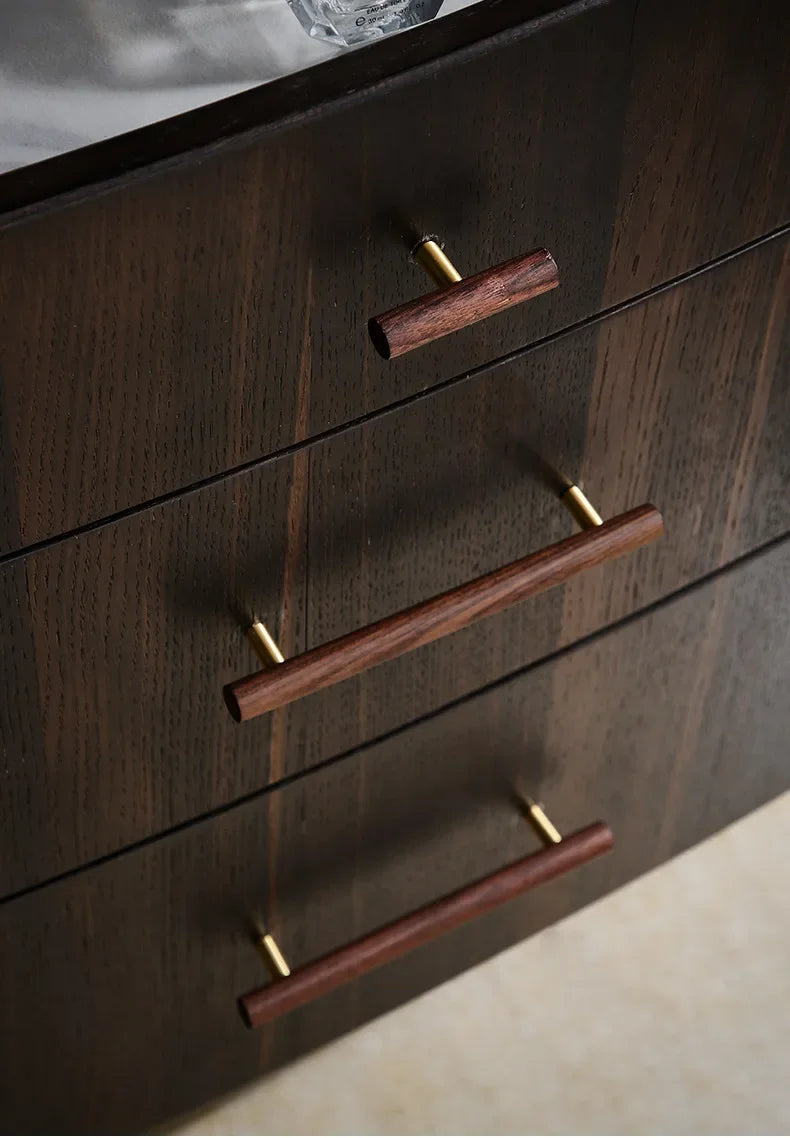 Walnut and Brass Furniture Handles Modern Simple Style Wood Cabinet Knobs and Handles Anti-cracking and Anti-oxidation