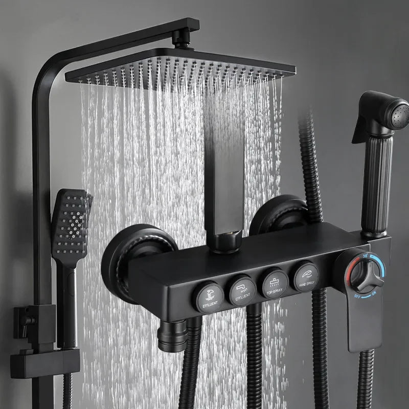 Thermostatic Bathroom Shower Set White Gold Bathroom Faucet Accessories 12 Inch Rain Shower Head Hot Cold Bathroom Shower System