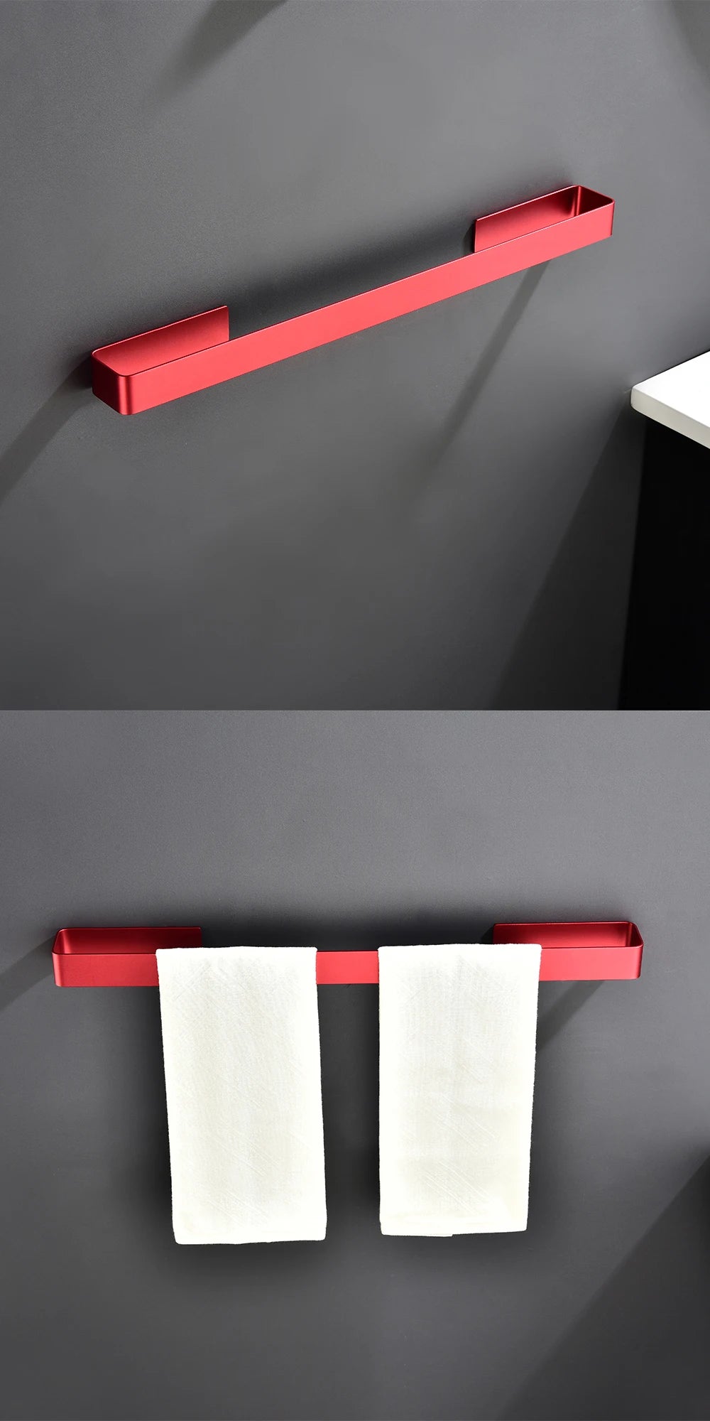 Aluminum Bathroom Accessories Sets 3M Tape Toilet Brush Holder Ceramic Toilet Roll Paper Holder Red Robe Hook Towel Holder
