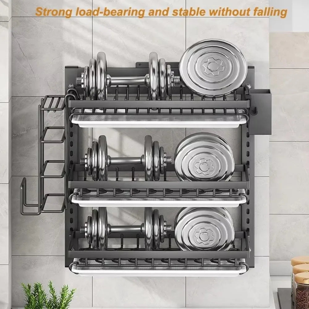 Wall Mounted Dish Drying Rack 2 Layer Rust-Proof Kitchen Storage Rack Compact Large Capacity Drain Tray Household