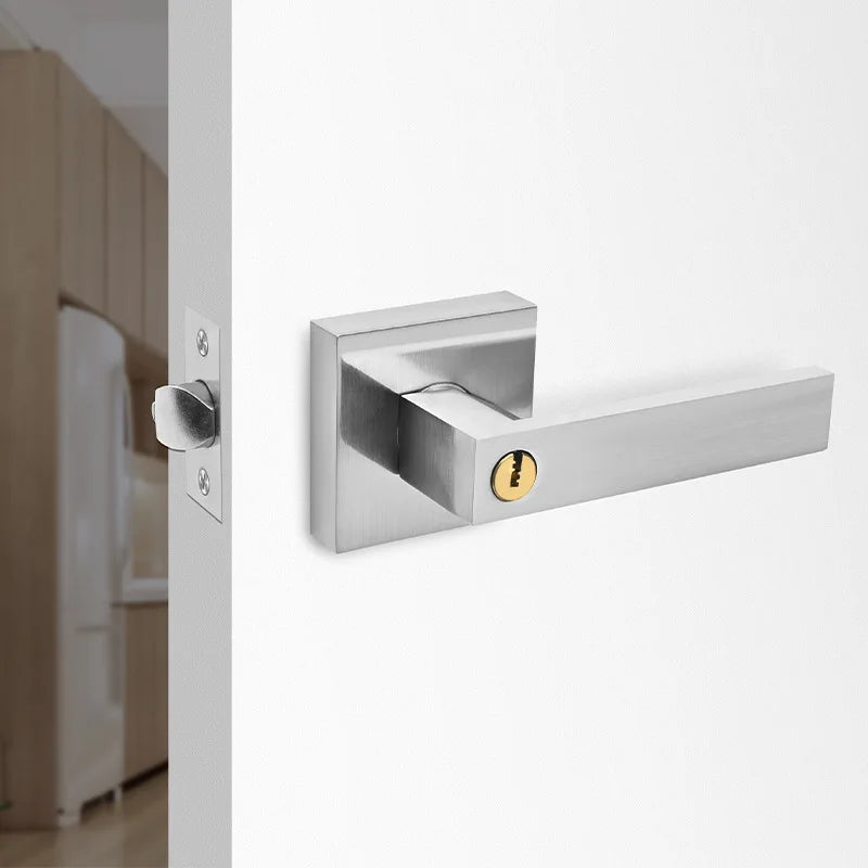 Indoor Door Lock, Aluminum Alloy Handle  Adjustable Room Wooden Door Handle Square Minimalist American Heavy-duty Three Bar Lock