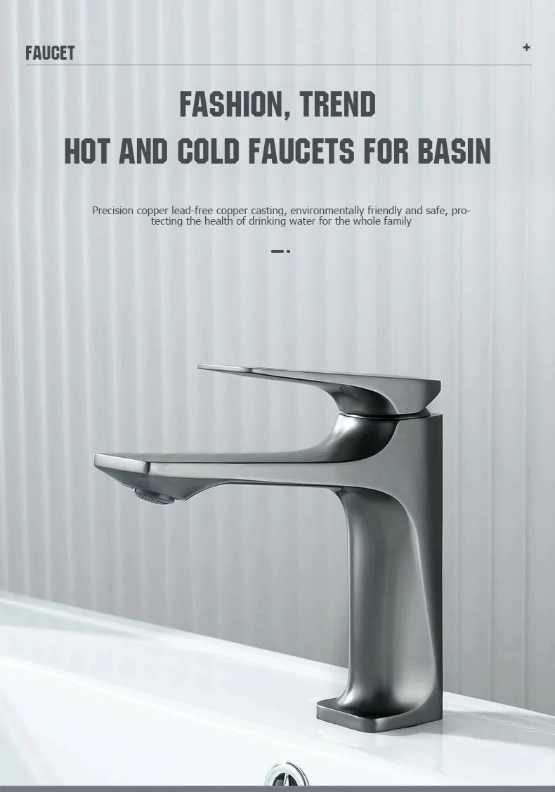 Brass Core Modern Bathroom Sink Faucet Single Handle Deck Mounted Wash Basin Water Tap Hot And Cold Mixer