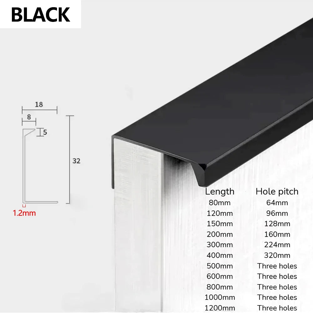 Hidden Handles for Furniture Kitchen Cabinet Handles Dresser Drawer Knobs Aluminum Alloy Wardrobe Cupboard Door Handle Hardware