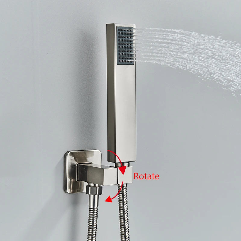 Brushed Nickel Brass Shower Faucet 2/3 Ways Shower Sets Rainfall Shower Head Mixers with Embed Box Bathroom Taps Hot Cold Water