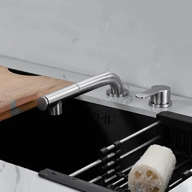 Pull-out Kitchen Sink Faucet Lift Concealed Hot And Cold Mixed Water Faucet 304 Stainless Steel Double Hole Single Handle Tap