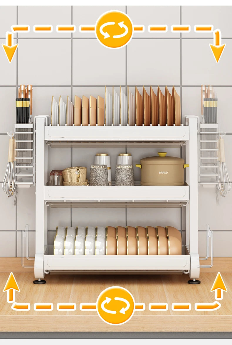 Kitchen Dish Storage Rack, External Hook Plate Organizer, Multi-Function Home Plate Holder, Compact Dish Organizer