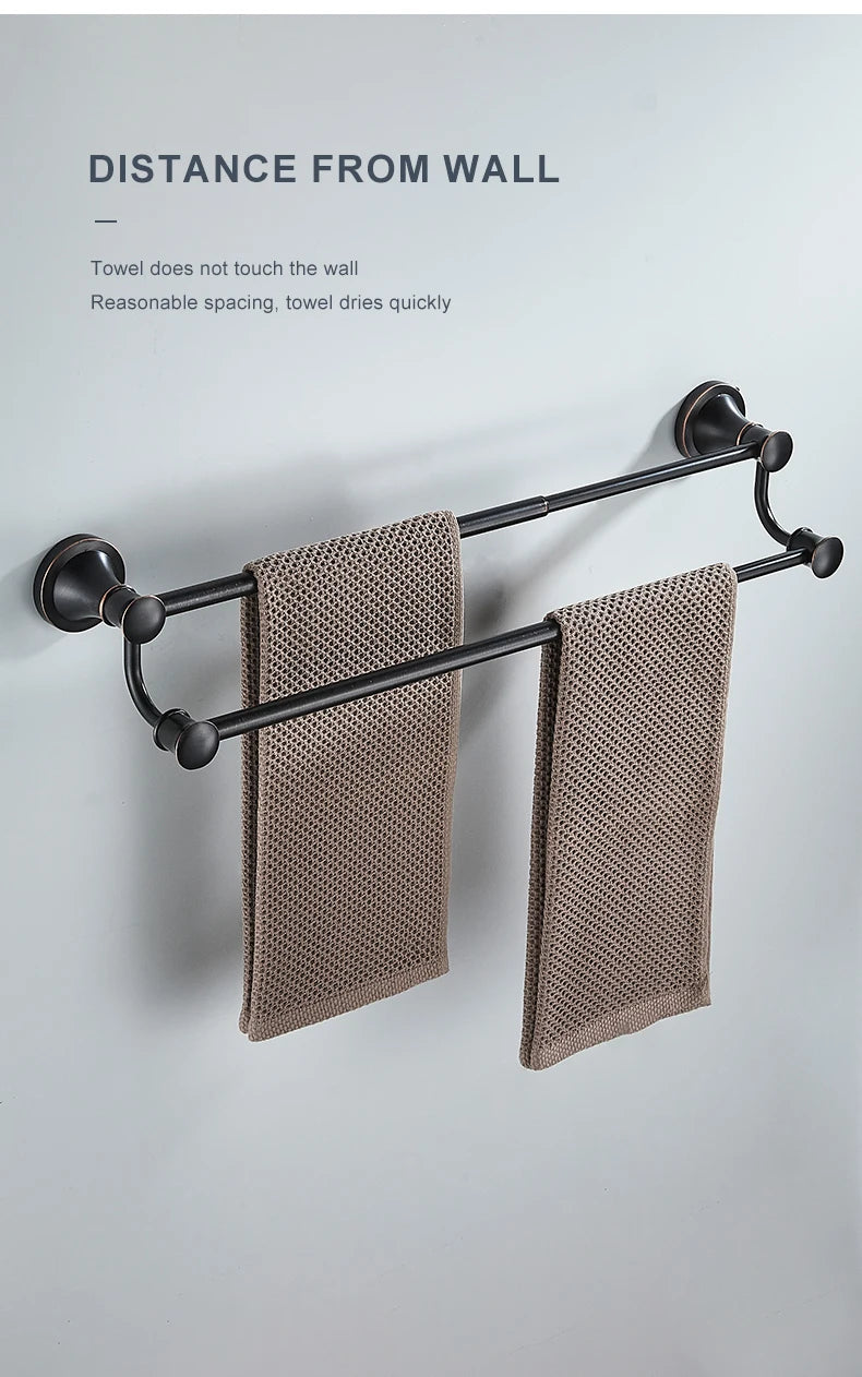 Bathroom Bath Toilet Paper Holder Robe Hook Bathroom Retractable Towel Hanging Rod Black Zinc Alloy EL852