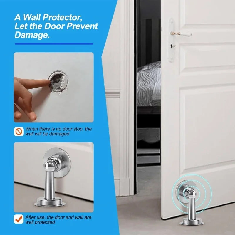 Stainless Steel Door Stoppers Strong Magnetic Door Catch Heavy Duty Door Holder Stops Wall Floor Mounting Magnet Keep Door Open