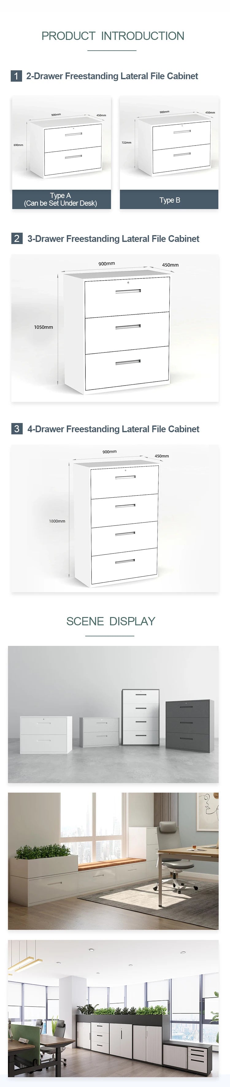 Modern 2 Tier 2 Drawer Steel Black Lateral File Cabinet With Handle With Fire And Moisture-proof For Home Office Furniture