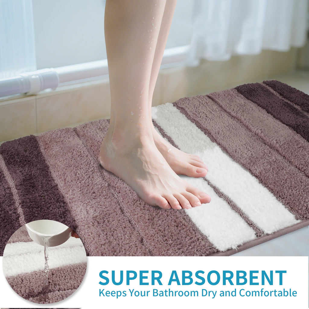 Bathroom Rug Set 2 Piece Plush Shaggy Soft Absorbent Microfiber Bath Mats and U-Shaped Contour Toilet Rug Non-Slip Machine Wash