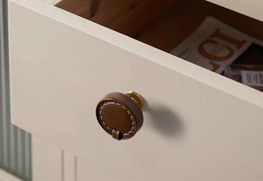 Modern minimalist wardrobe door handle drawer cabinet handmade leather small handle cabinet single hole gold handle set