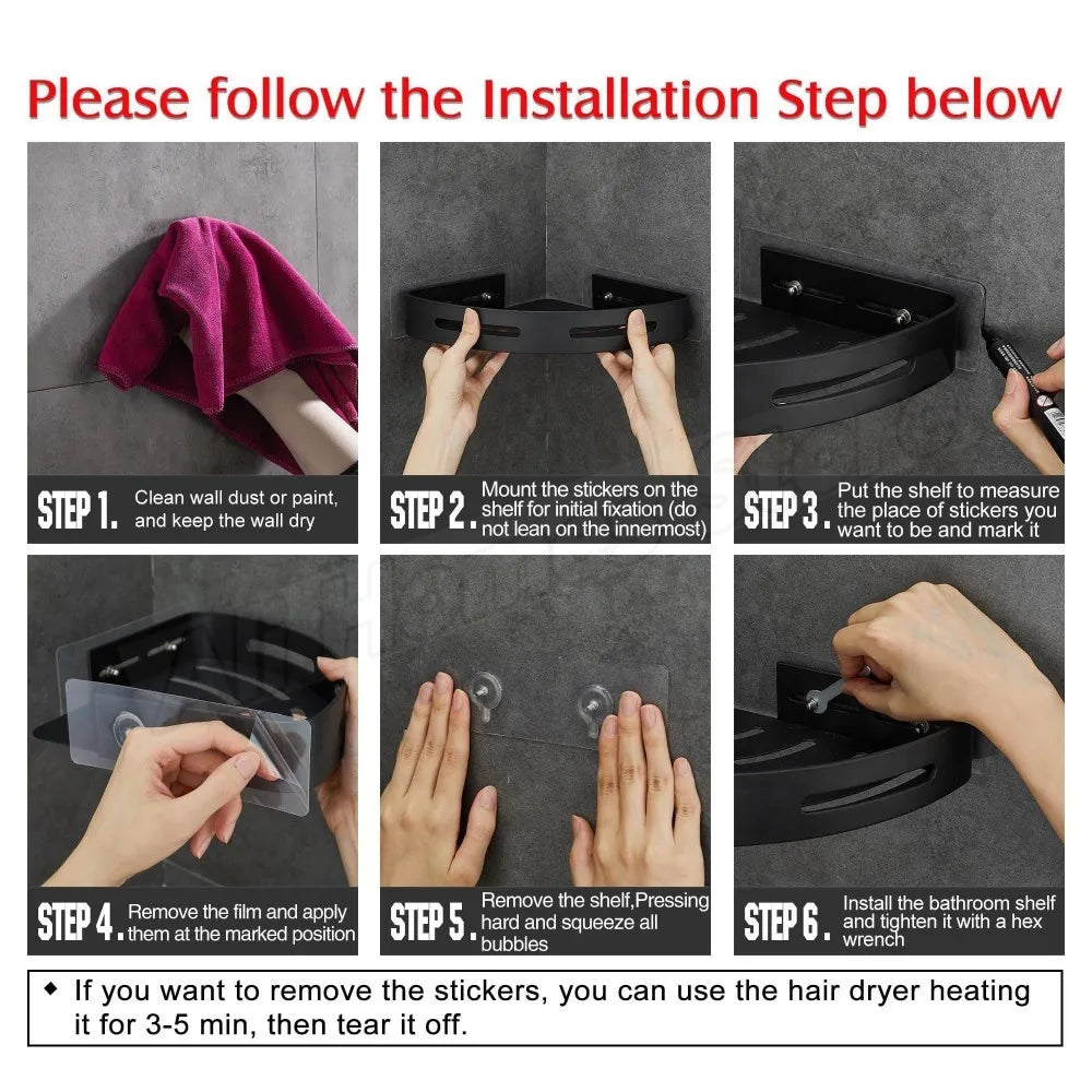 3/2/1PCS No Punching Required Bathroom Shampoo Holder Shower Caddy Shelves Storage Shelf Towel Holder Shelves For Bathroom