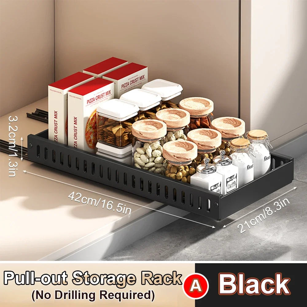 Hot-selling multifunctional kitchen pull-out cookware/frying pan sliding lid rack, spice rack, and bowl and plate drawer storage