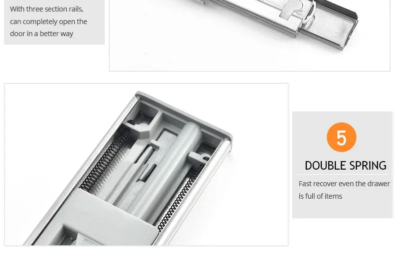 10" - 22" Stainless Steel Drawer Slides Soft Close Drawer Track Rail Sliding Three-Section Cabinet Slides Furniture Hardware