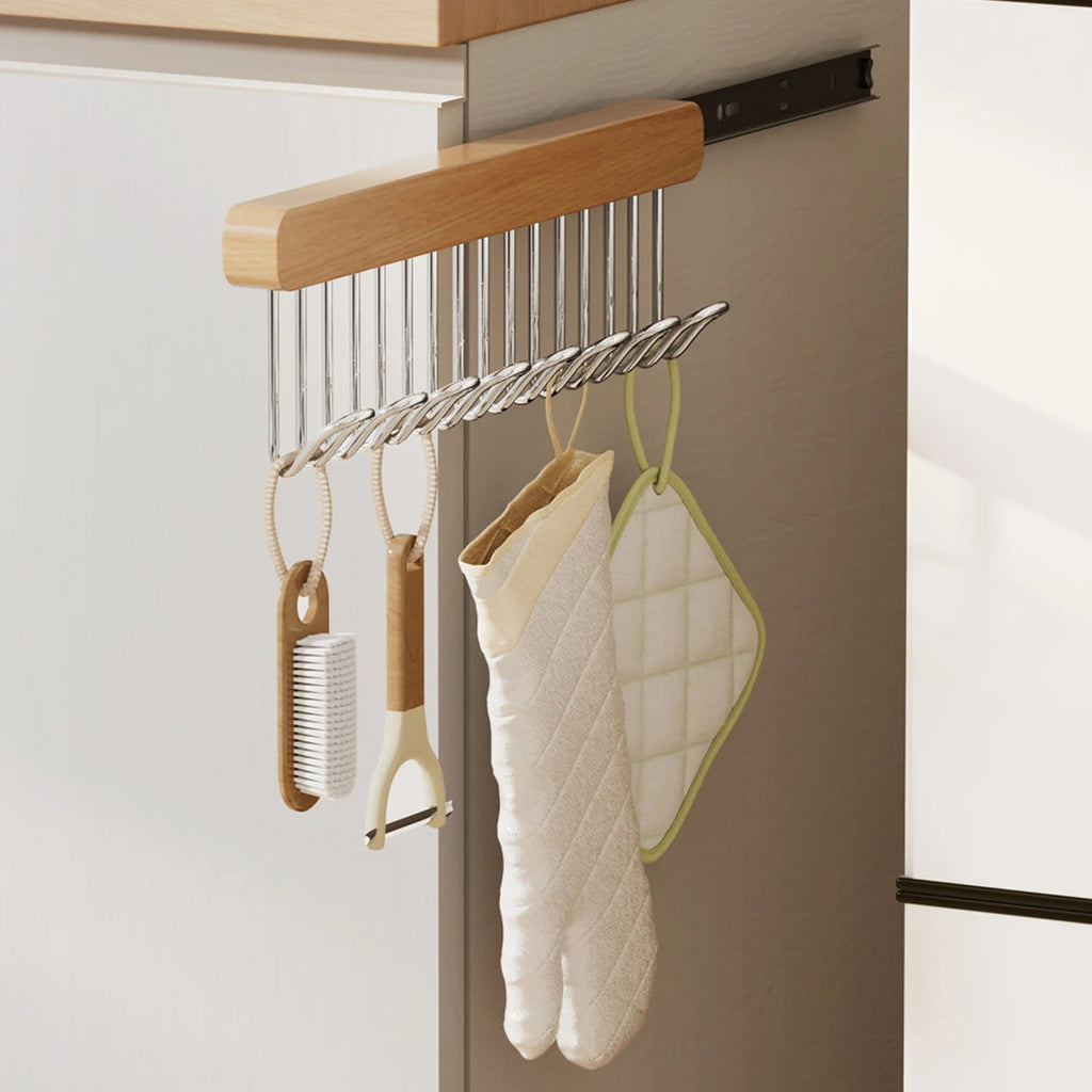 Clothes Hanger Bar for Closet Multifunctional Pull Out Hook Rack Wardrobe Sliding Rack Space Saving Closet Rod for Ties Scarves