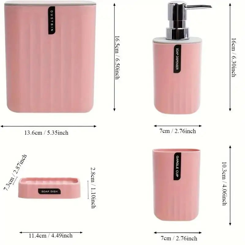 4pcs/set Bathroom Accessories Set, Includes Desktop Trash Can, Soap Dispenser, Toothbrush Holder, Toothbrush Cup, Giftift