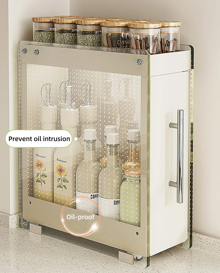 Kitchen Pull-out Spice Storage Rack Corner Seasoning Salt Sauce Vinegar Bottle Organizer Countertop Narrow Edge Pull-out Rack