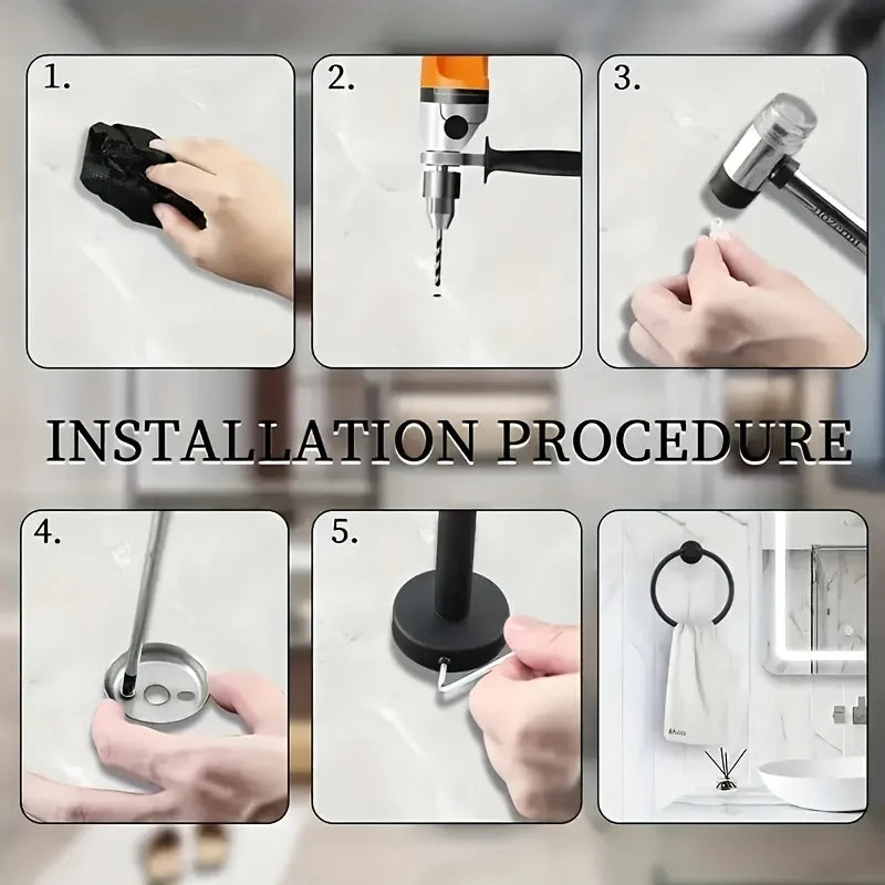 5 Piece Bathroom Hardware Set Wall-mounted Stainless Steel Towel Bar Towel Ring Toilet Paper Holder Hook Bathroom Accessories