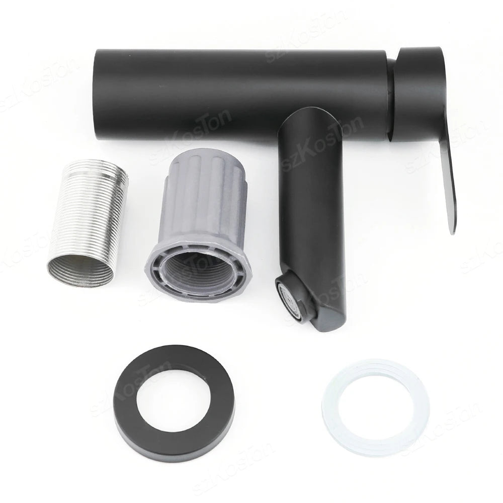 Basin Sink Bathroom Faucet Deck Mounted Hot Cold Water Basin Mixer Taps Matte Black Lavatory Sink Tap Crane
