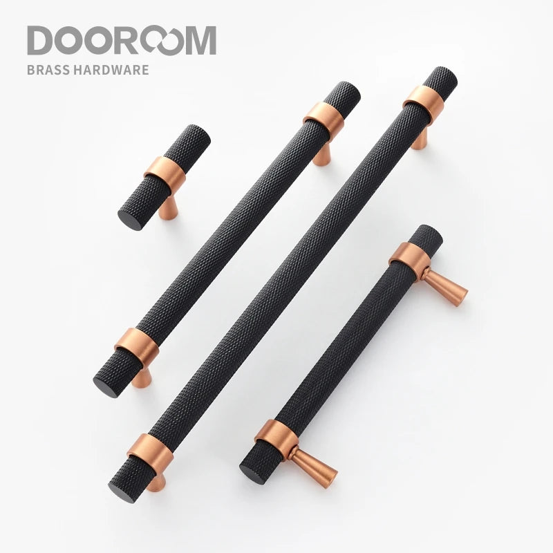 Dooroom Brass Knurled Furniture Handles Modern Copper Black Pulls Cupboard Wardrobe Dresser Shoe Box Drawer Cabinet Handles Knob
