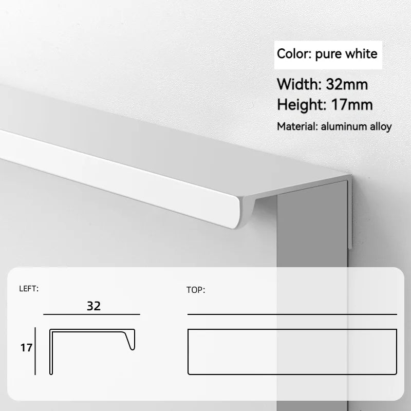 Modern Minimalist Long Door Handles, Drawers, Wardrobes, Hidden Handles, Non Perforated Cabinets, Black Edge Sealing Handles
