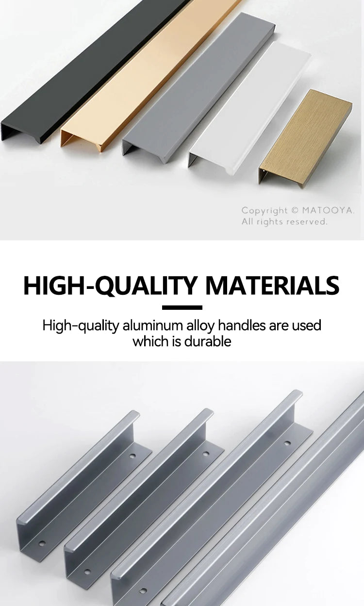 Hidden Handles for Furniture Kitchen Cabinet Handles Dresser Drawer Knobs Aluminum Alloy Wardrobe Cupboard Door Handle Hardware