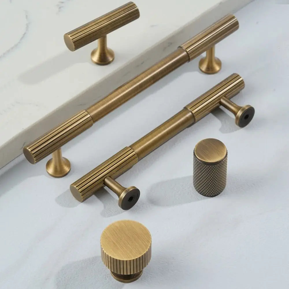 Bronze Bronze Cabinet Handles Wardrobe Pulls Antique Solid Brass Knurled Handle T-bar Door Knobs Furniture Door Pull