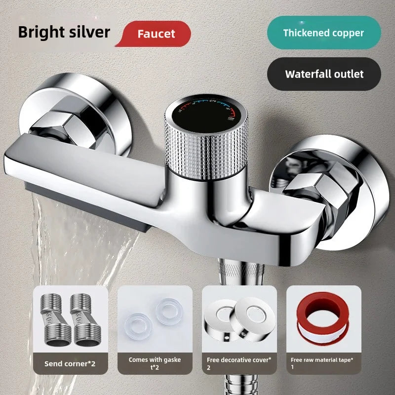 Bathtub Gray Waterfall Bathtub Faucet With Hand Shower Brass Chrome Wall Mounted Bathroom Shower Mixer Tap Shower system Set