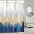 unframed Grey and Blue Abstract Art Shower Curtain, Modern Ombre Design Bathroom Curtain Fabric Gold Navy Blue with Hooks Bath C