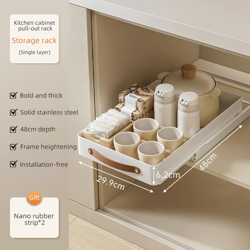 Kitchen Pull Out Shelf Slide Drawer Cabinet Slide out Shelf Dishes Organizer Cabinets Organizer with Handle Kitchen Drawer