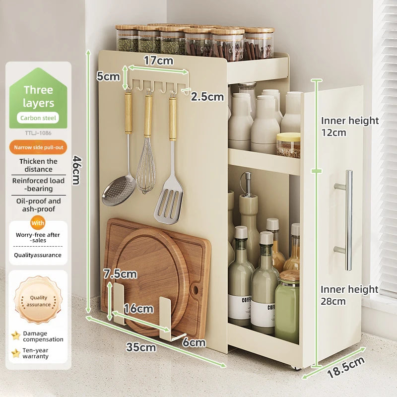 Kitchen Pull-out Spice Storage Rack Corner Seasoning Salt Sauce Vinegar Bottle Organizer Countertop Narrow Edge Pull-out Rack