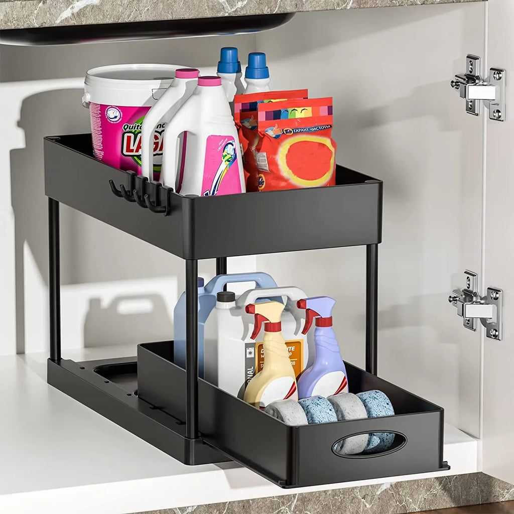 1/2 Pcs Under Sink Storage Organizer 2 Tier Drawer Multipurpose Rack Cabinet Under Sink Storage Rack Bathroom Kitchen Organizer