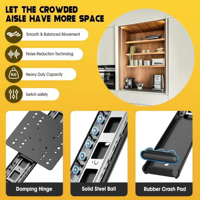 5 Pcs Sliding Door Hardware Kit, Space-Saving Hidden Track&Foldable System with Magnetic Closure for Cabinet, Wardrobe&TV Stand