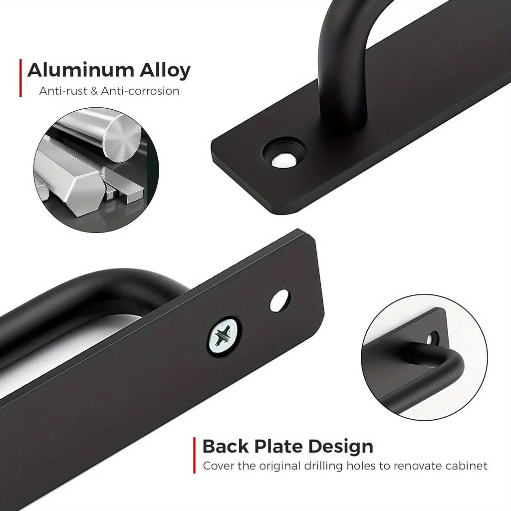 Barn Door Handles, Sliding Door Handle, Black Cabinet Handles, Door Pull Handle, Aluminum Alloy Door Pulls with Plate