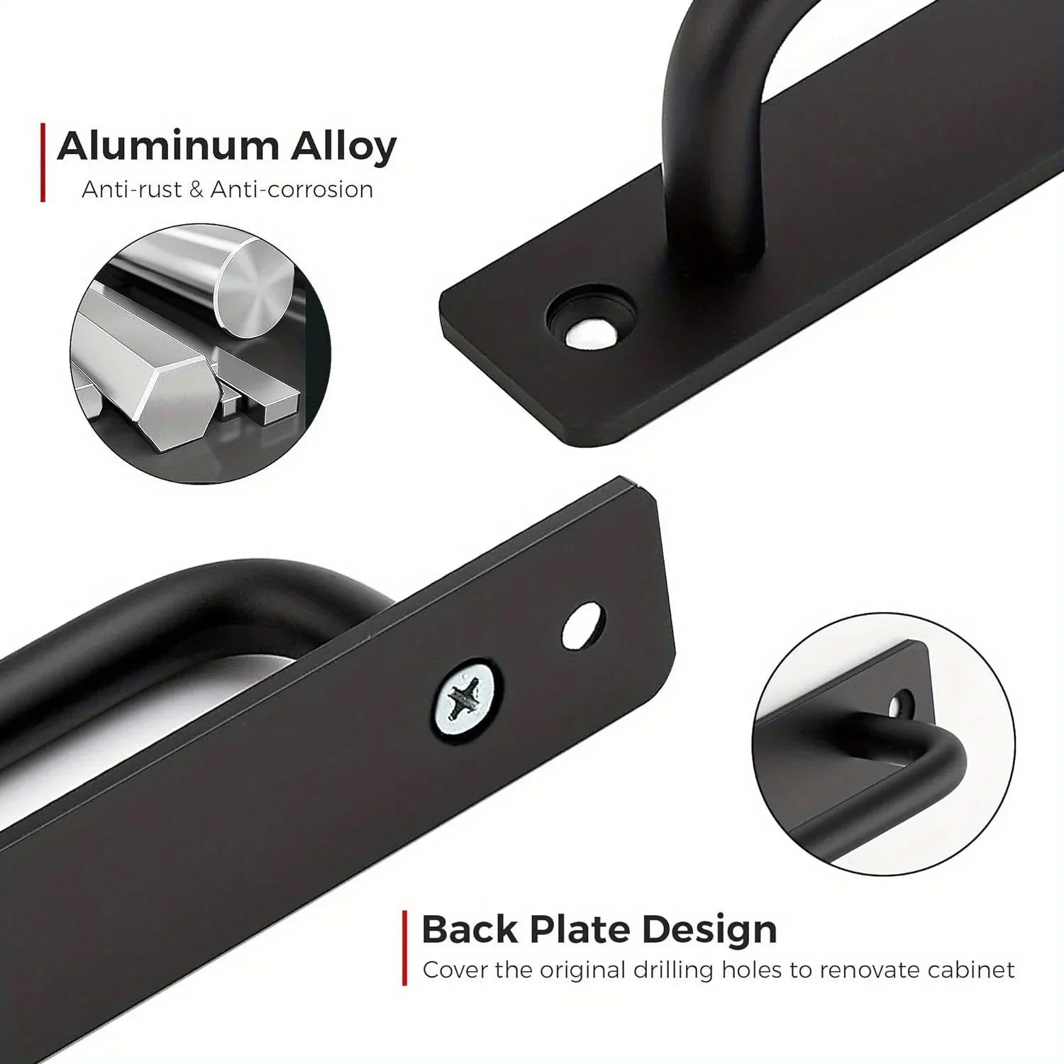 Barn Door Handles, Sliding Door Handle, Black Cabinet Handles, Door Pull Handle, Aluminum Alloy Door Pulls with Plate