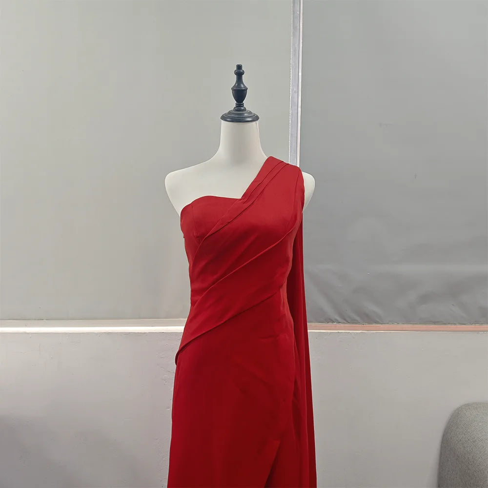 Elegant Red A-Line Evening Dresses,One Shoulder,Asymmetrical Neck Prom Dress,gala cocktail Floor-Length,Saudi Arabia Party Gown