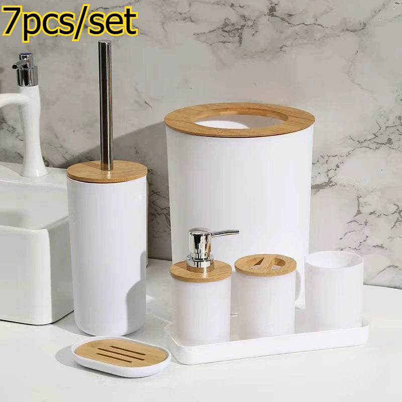 7pcs/set Home Bathroom Accessories Set Multipurpose Bathroom Organizer Kit with Toothbrush Holder Soap Dispenser Toilet Brush