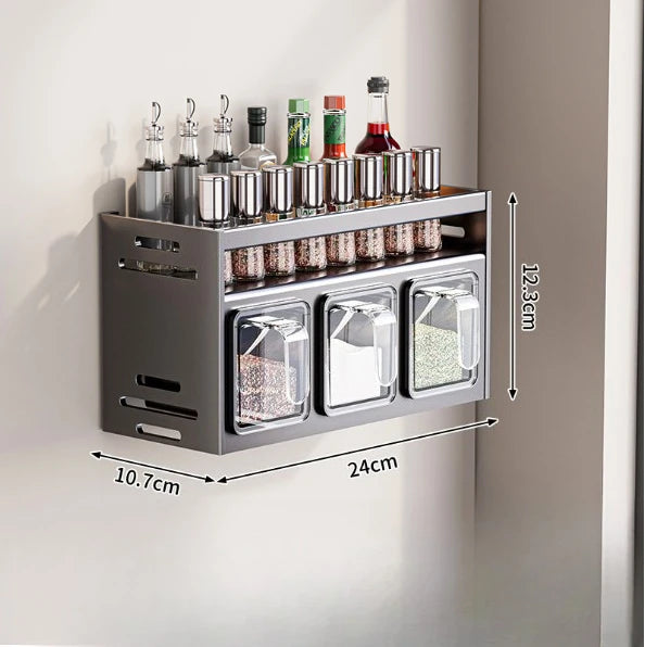 Stainless Steel Kitchen Spice Rack Wall-Mounted Multi-Functional Spice Rack Box Jar Kitchen Storage Home Organizador De Cocina