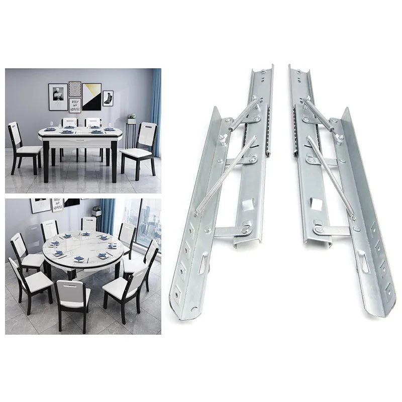 1 Set Telescopic Dining Table Lift Slides Rails Interchange Between Square And Round Tables Push-pull Hidden Table Hardware