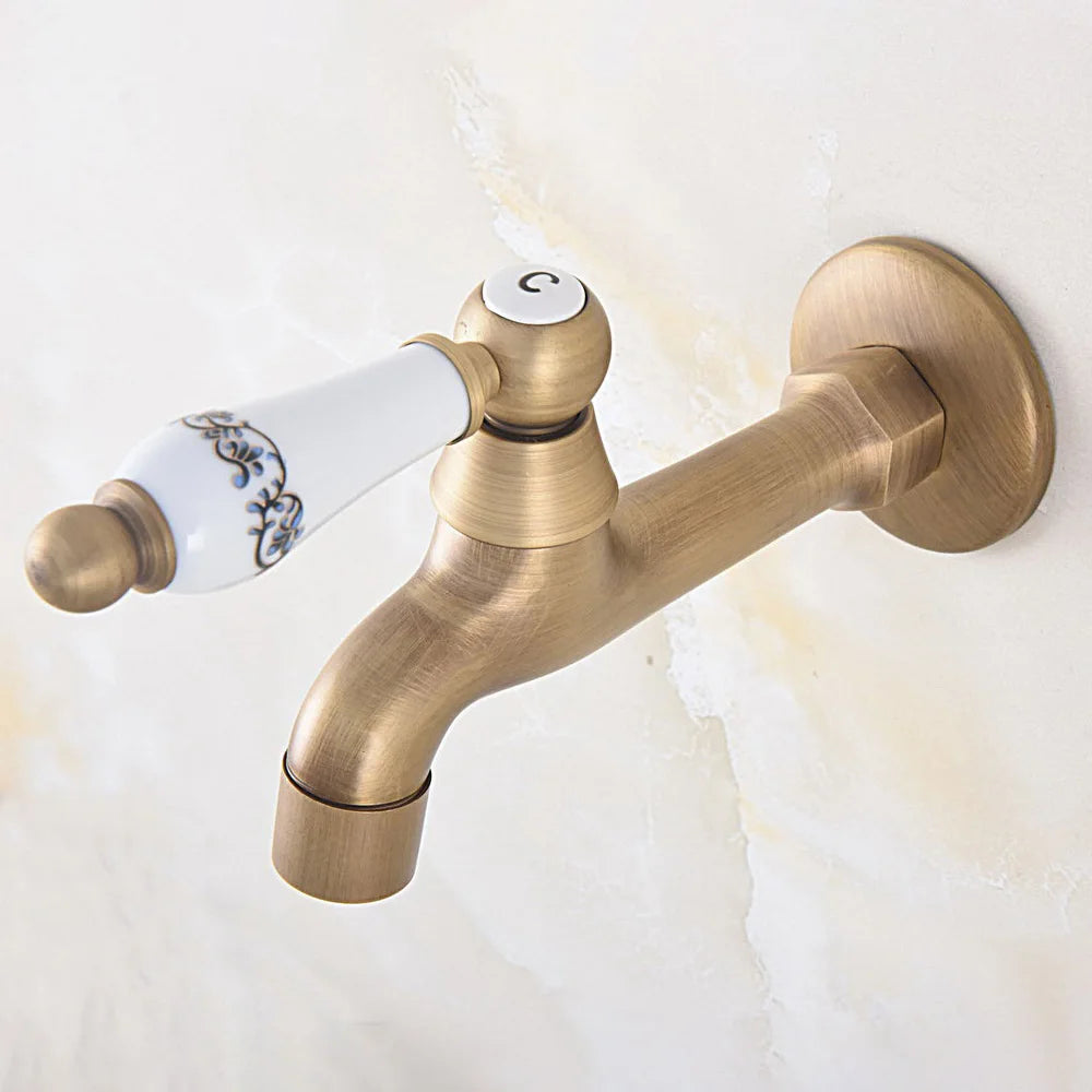 Wall Mounted Bathroom Mop Tap Vintage Brass Faucet Single Cold Water Tape for Kitchen Sink Mop Pool Toilet Cold Bibcock zav314