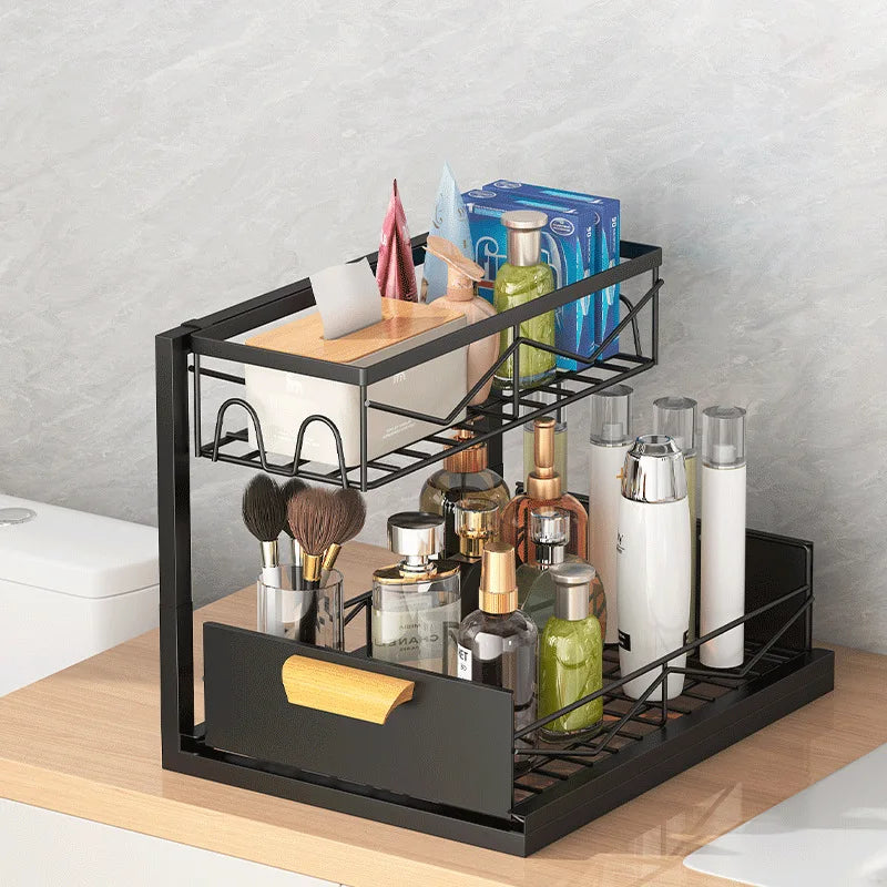 Pull-Out Kitchen Drawer Storage Rack Multi-Layer Under-Sink Organizer Cabinet Shelf for Kitchen Essentials