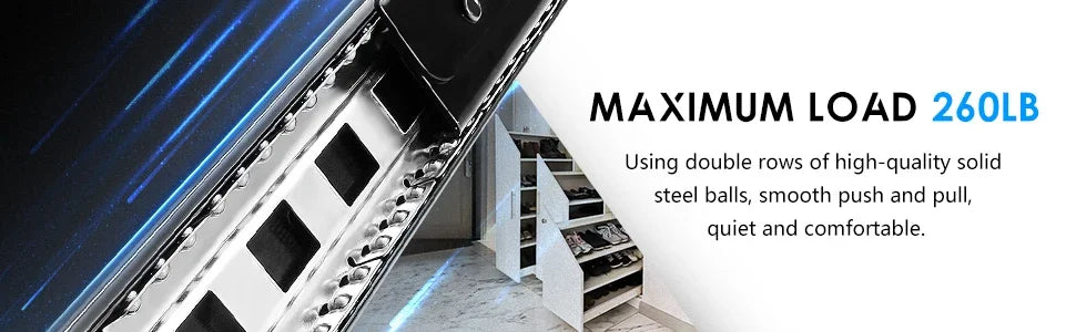 1Pcs Bottom Mount Heavy Duty Drawer Slides 260 LB Load Capacity Full Extension Ball Bearing Cabinet Hidden Stair Rail 400-900mm