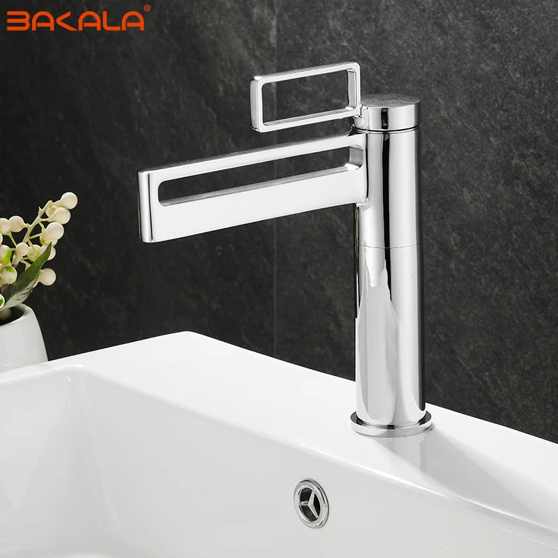 Black Tall Bathroom Basin Taps Single Handle Waterfall Faucet Solid Brass Basin Mixer Tap Creative Hollowed Out Design Water Tap