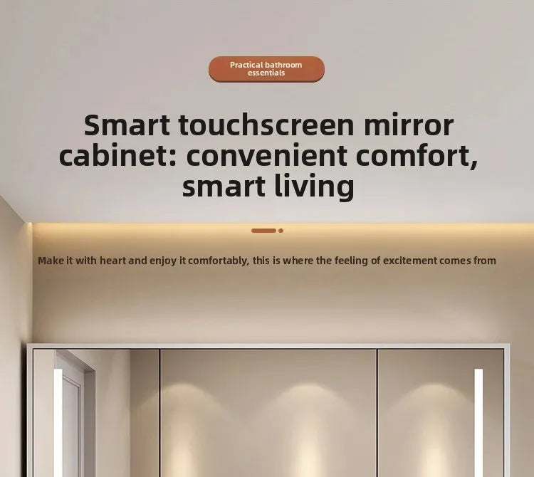 Bathroom Mirror Cabinet Wall Mounted LED Waterproof Aluminum Medicine Cabinet with Storage Shelf Towel Rod for Home Bathroom