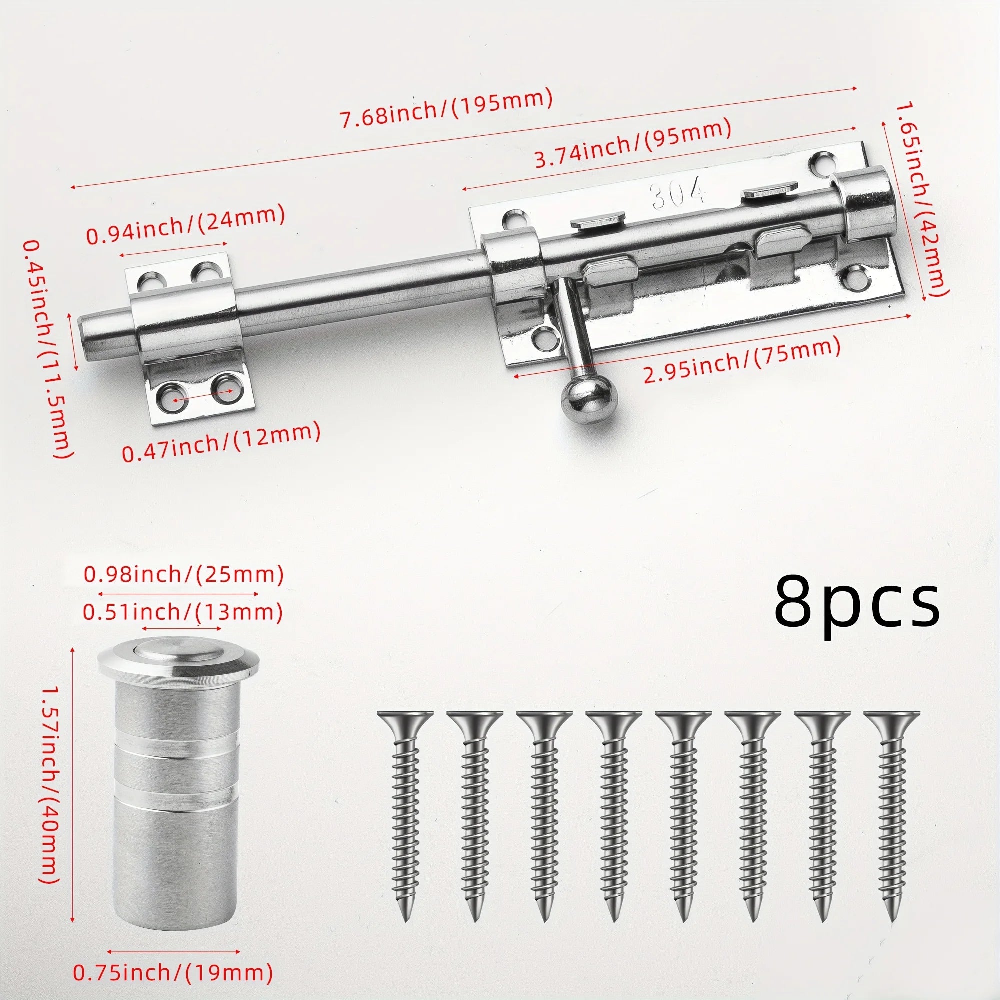 Sliding Bolt Latch Hardware：Cylindrical Bolt Latch，Heavy Solid 304 Stainless Steel，Black Surface，Applicable  Outdoor Latches