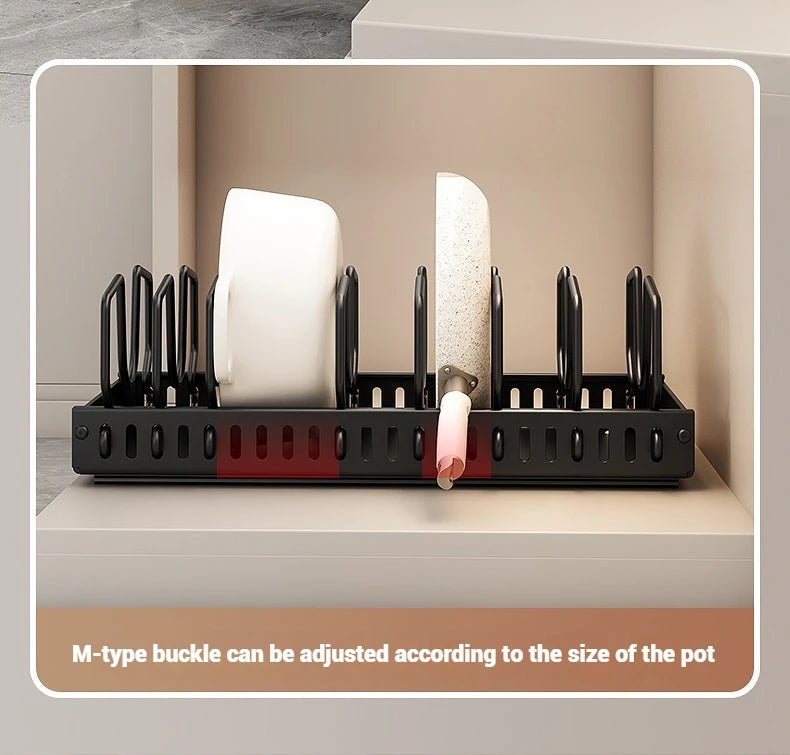 Pots and Pans Organizer Under Cabinet,Sliding Pot Lid Holder and Pan Rack Kitchen,Pull out Pot and Pan Organizer,Dishes Storage