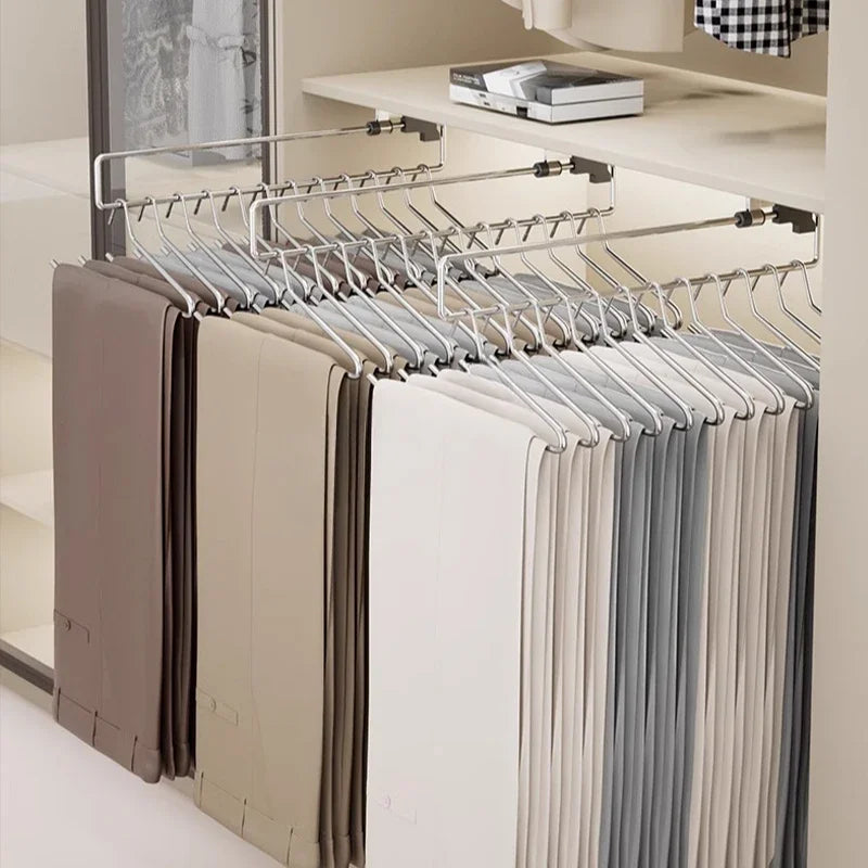 Retractable Closet Hangers Vertical Pull-Out Top Mounted Shallow Cabinet Hanging Rod for Trouser Storage No Hole Drilling Requir