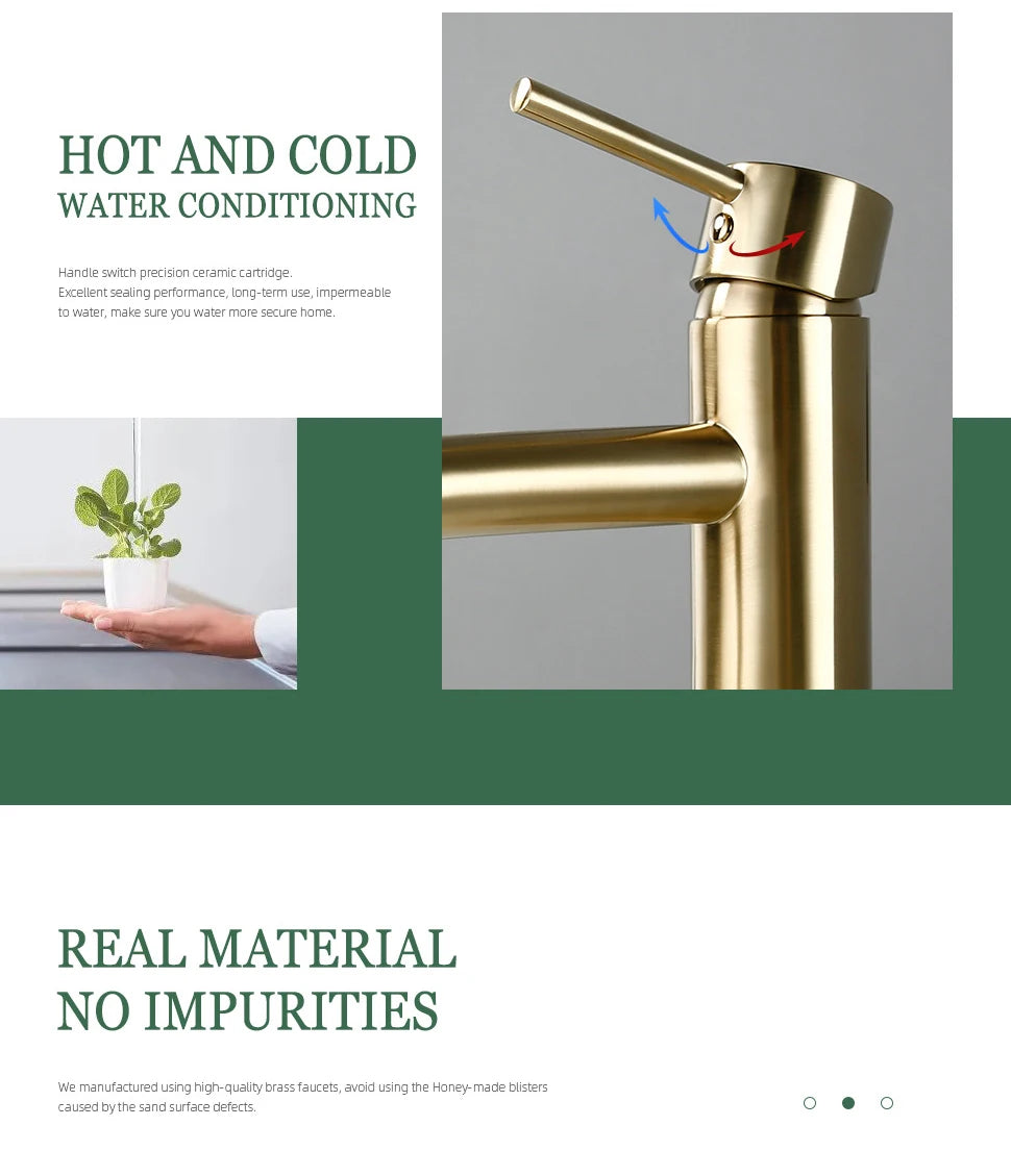 Brushed Gold Basin Faucet Solid Brass Hot And Cold Water Basin Mixer Sink Tap Deck Mounted Bathroom Taps