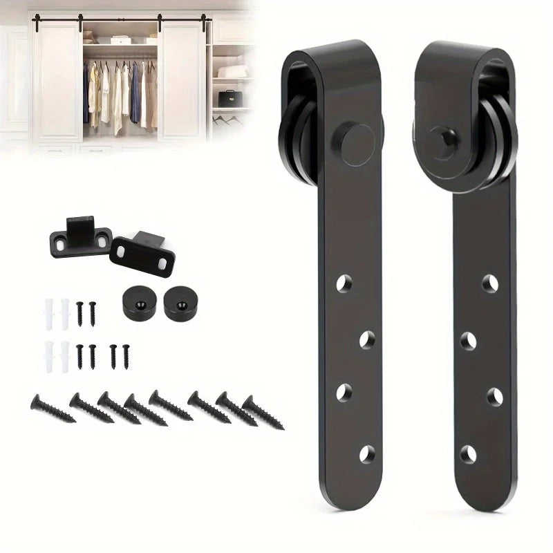 Sliding Barn Door Hardware Kit, Satin Metal Track System with Mounting Brackets and Rollers for Doors, No Long Track Included