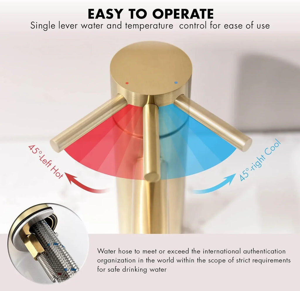 Bathroom Faucets Bathroom Basin Faucet Cold and Hot Water Mixer Sink Tap Single Handle Deck Mounted Brushed Gold Tap